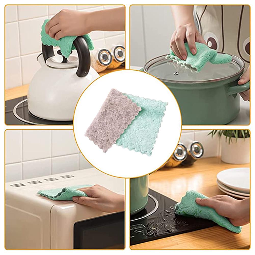 5/10/15Pcs Kitchen Dish Towels Double-layer Home Ultra Soft Absorbent Pad Coral Fleece Dishcloth Nonstick Oil Fast Dry Washcloth
