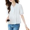 Summer New V-neck Short-sleeved White Shirt Women's Thin Bubble Sleeve Chic Top Shirt