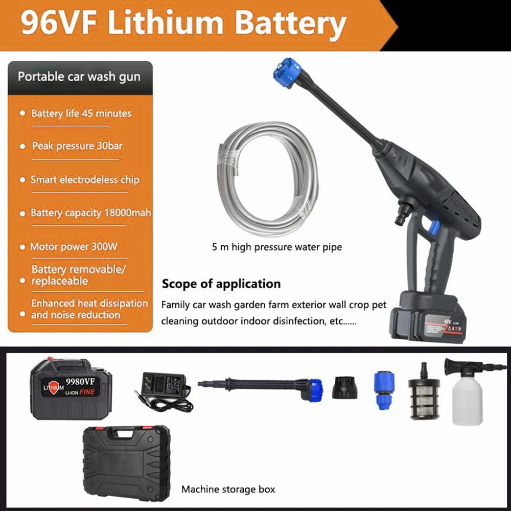 

8103 High Pressure Water Gun Electric Car Household Spray Washer Cleaner Washing Machine (Battery: 96VH 18000mAh) US Plug/Black