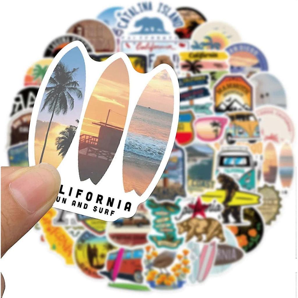California Stickers (50 Pcs), Travel Vinyl Decal, Waterproof Sticker Pack Perfect for MacBook, Water Bottle, Laptop, Phone, Hydro Flask