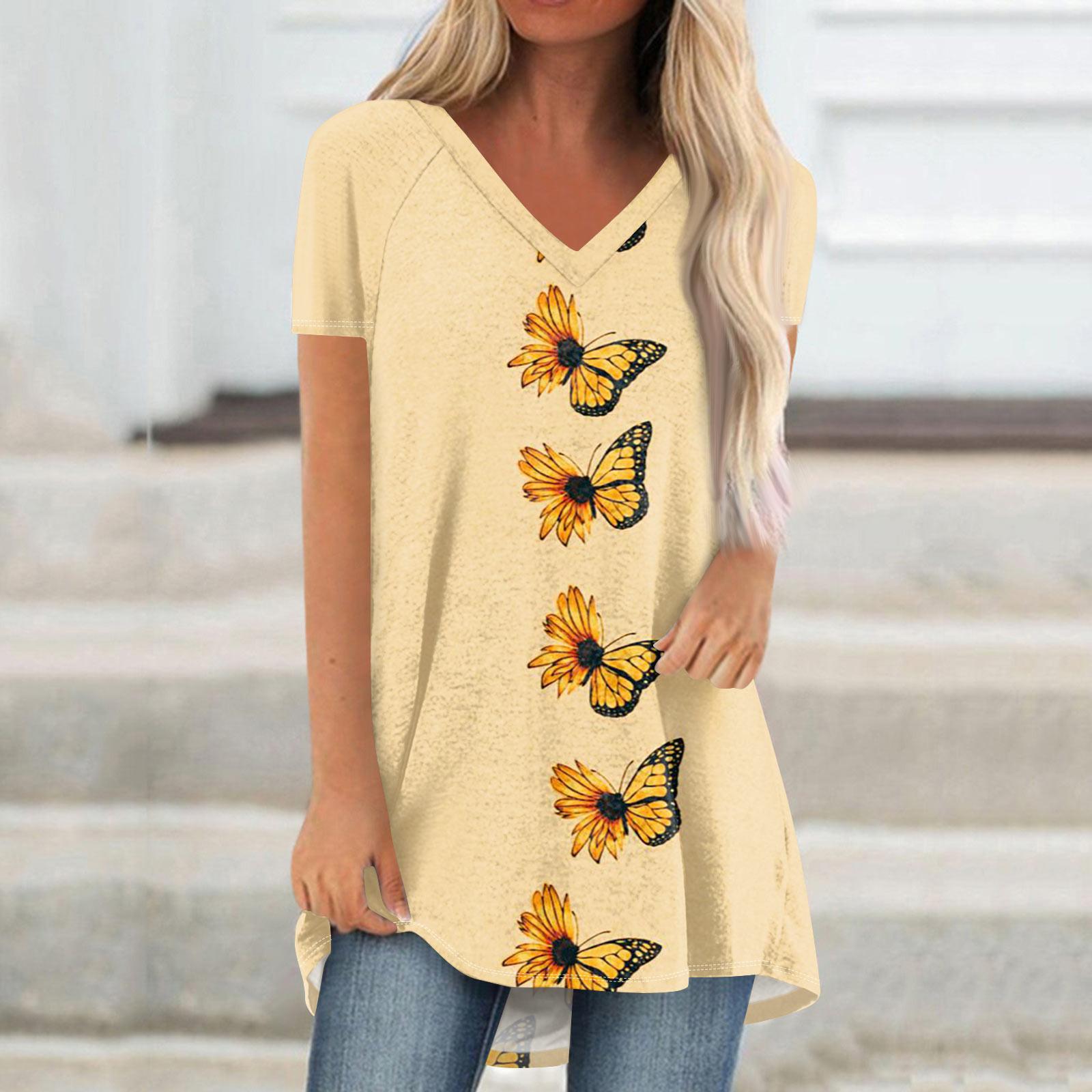 

Женские плиссированные свободные топы с короткими рукавами Плюс размер Повседневные топы с V-образным вырезом и короткими рукавами Повседневные летние футболки Женские топы Футболки Рубашки XL жёлтый