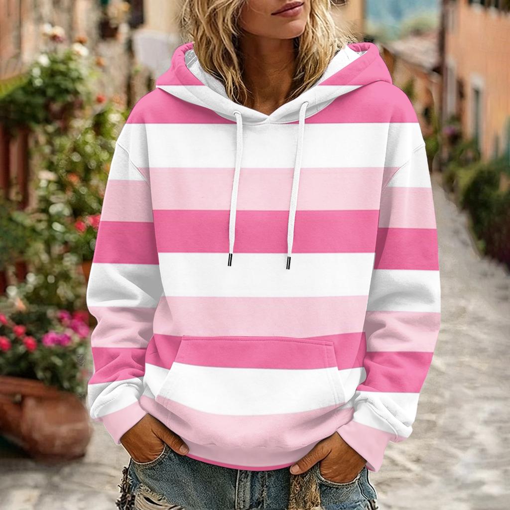 Women's Striped Long Sleeve Hoodie with Pocket and for Casual Wear