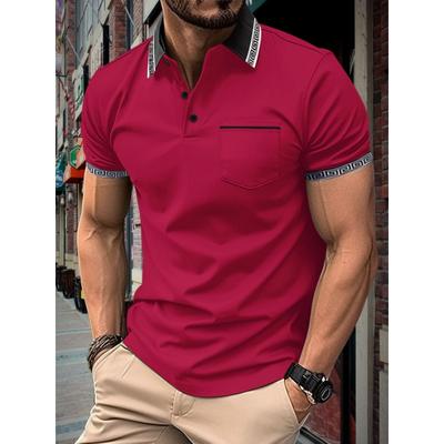 Herren Sommer Bedruckter Kragen Poloshirt mit Knopfleistentasche für Herren Kurzarm Sportpoloshirts