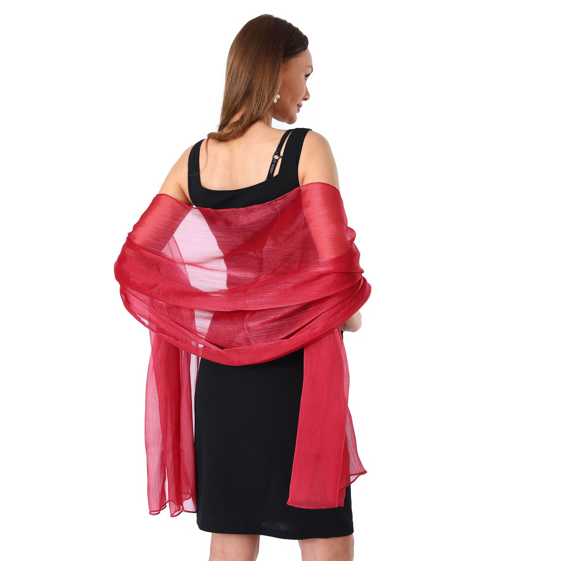 

Прозрачные креповые шали и накидки для официальной вечеринки, женская мягкая мерцающая легкая шаль для путешествий и фестивалей 200*68cm вино красного