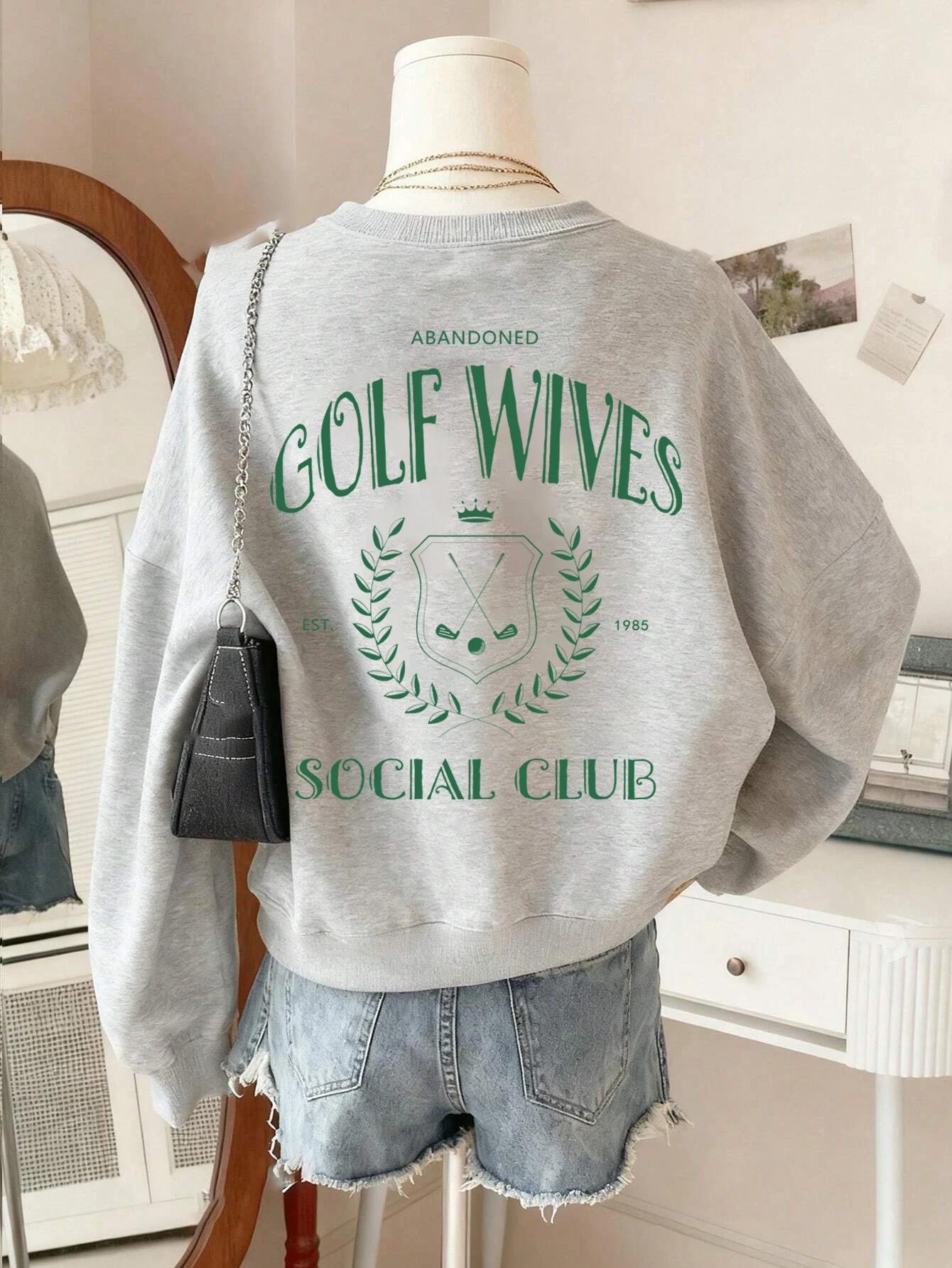 

Vintage Golf Print Sweatshirt AutumnWinter Womens Clothes Casual Minimalist Sporty Style Versatile Round Neck Fashion Pullover S