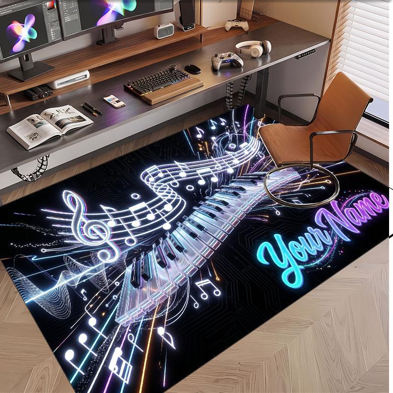Music Piano Theme Soft Crystal Velvet Rug Custom Name & Text Print Non Slip Floor Rug for Bedroom Living Room