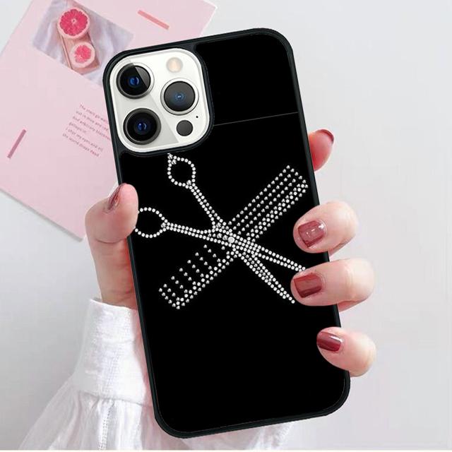 Hair Stylist Scissors Brush Switch Phone Case Cover for iPhone 17 Air 16 15 14 13 11 12 Pro Max Plus Shell Coque