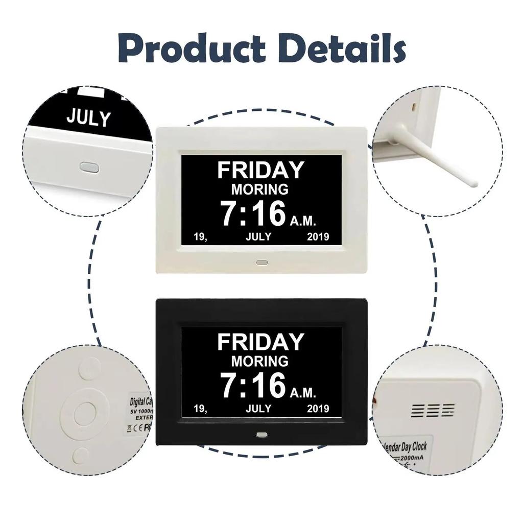 7 zoll Großen Bildschirm Display Digitalen Kalender Tag Uhr 8 Sprachen Zeit Datum Monat Jahr Demenz Uhren Für Senioren Alte Peo i5J8
