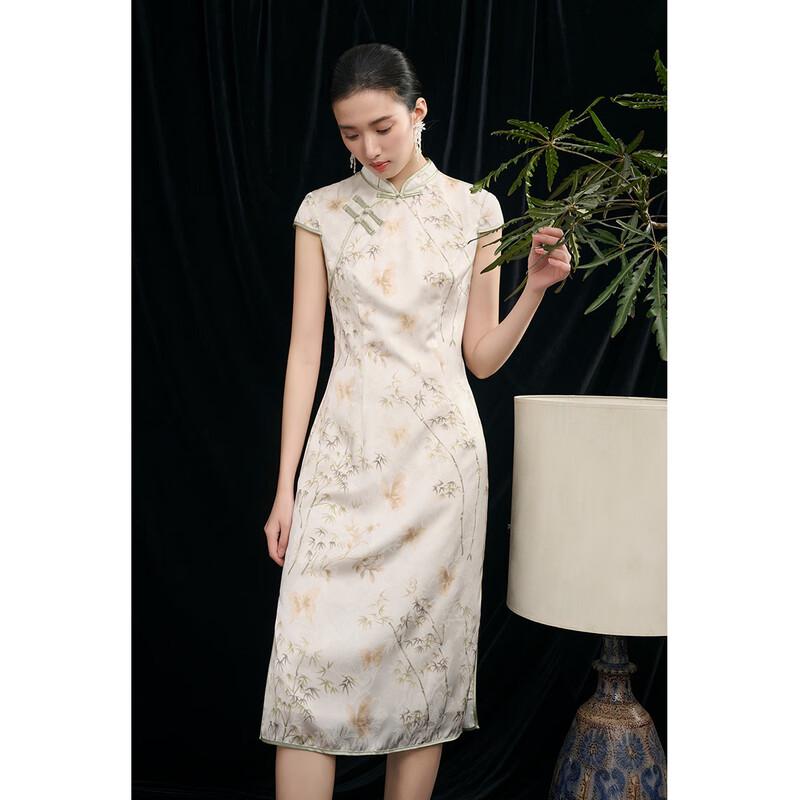 JK&JS Neuer Chinesischer Stil Jacquard Retro Qipao Mittellanges Schlankes Kleid
