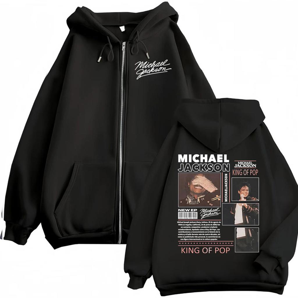 Re del Pop Michajackson Era Bad Felpa con Cappuccio e Zip Uomo Donna Harajuku Streetwear Giacca Felpa Pile Casual Zip-Up Pullover