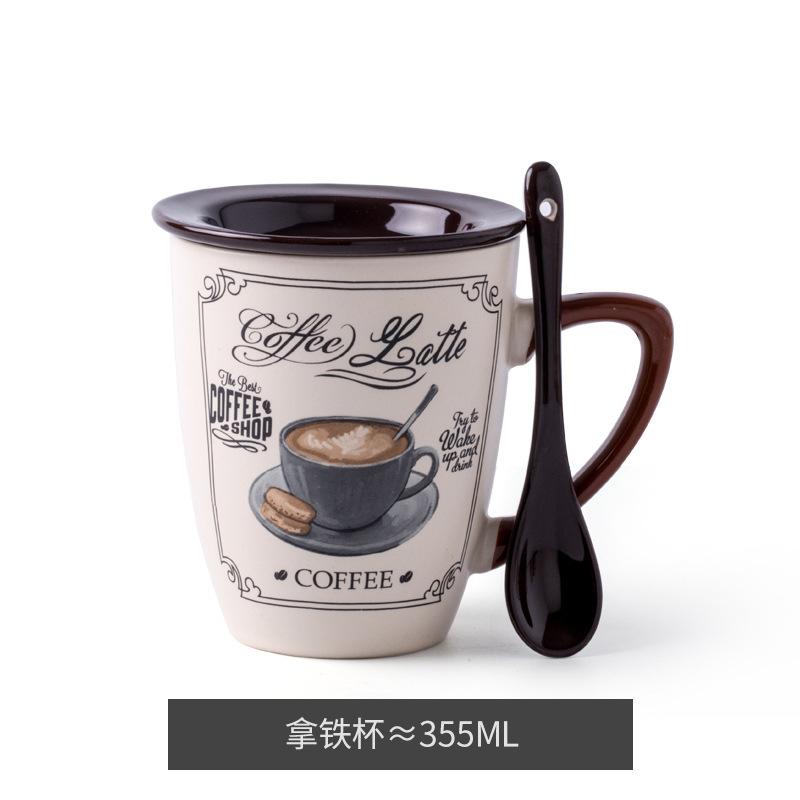 European Luxury Coffee Cup Cappuccino Latte Cup Retro Ceramic Spoon With Lid