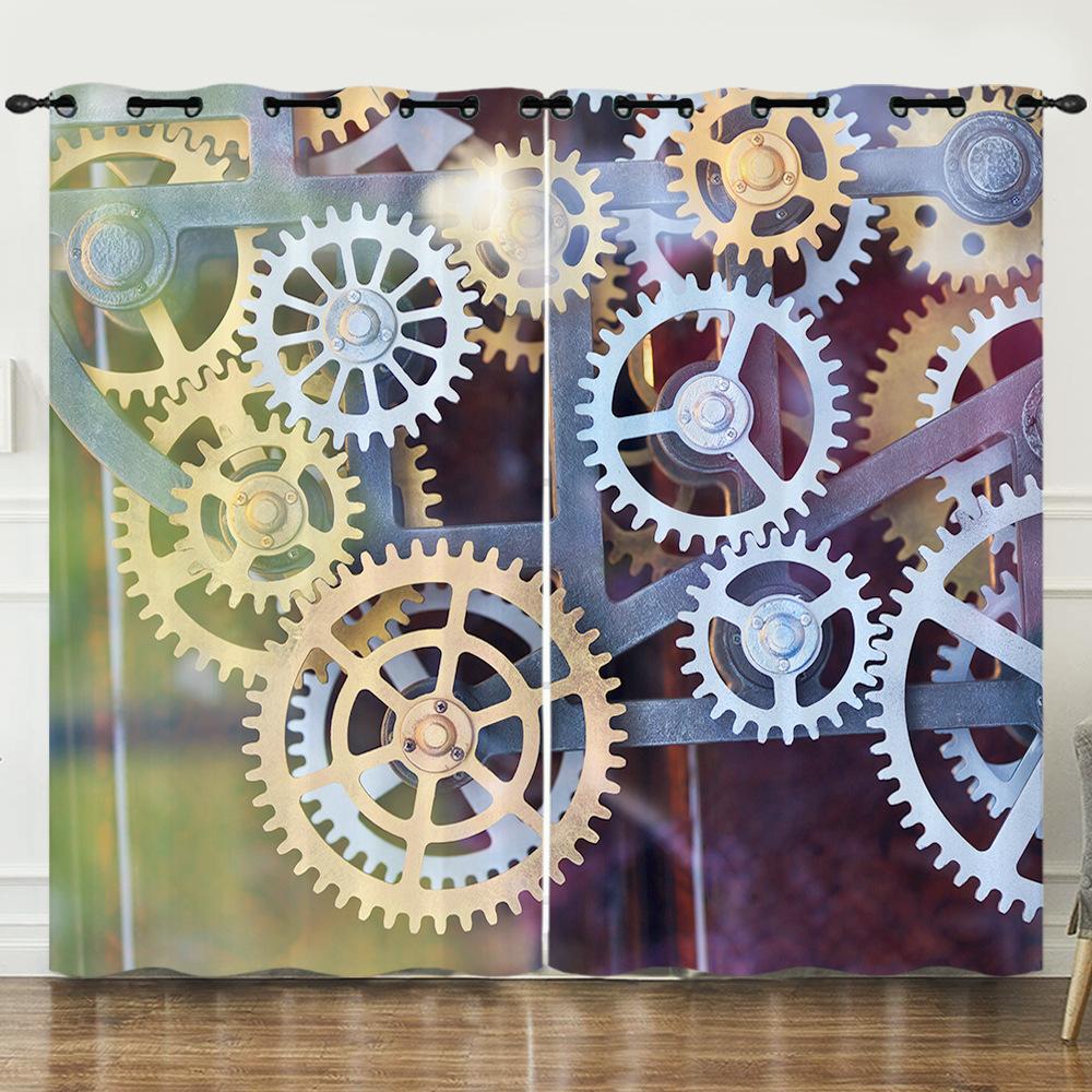 Industrial Wind Machinery Gear Rotation 3D Digital Printing Curtain Blackout Punching Can Be