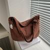 Damen Cord Schultertasche, Lässige Gestreifte Tragetasche mit Großem Fassungsvermögen und Reißverschluss, Niedlicher Hut-Aufnäher, Perfekt für den täglichen Gebrauch