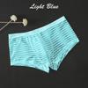 Men Sexy Bulge Pouch Underpants Striped Ultra-Thin Low-Waist Transparent Mesh Boxer Ice Silk