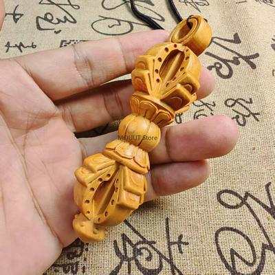 10*3cm Zypressenholz Schnitzerei Fegen Böser Dinge Buddhistischer Vajra Glücksbringend Handgeschnitzte Auto-/Haus-/Handstücke Hängende Dekoration Anhänger