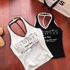 Women's American Spicy Letter Print Halter Tank Top with Chest Pad - Slimming & Flattering