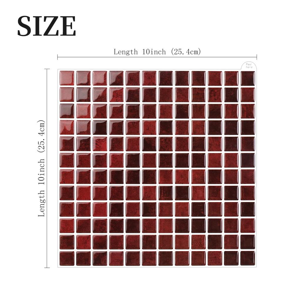 10x10 tumx10 st 3D Mosaik Vinyl Stänkskyddsplattor, Självhäftande Dra av och Klistra Subway Kakelklistermärken Klistra på Väggkakel