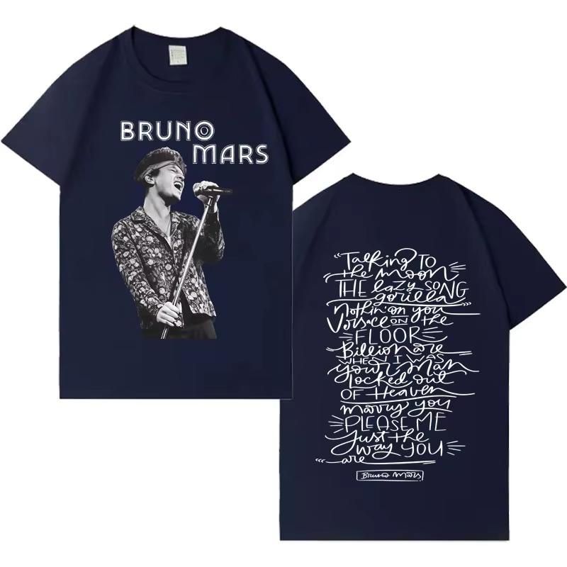 Rapper Bruno Mars Trendy Double Sided Graphics Tshirts Mens Womens Casual Short Sleeve Tshirt Popular Crewneck Street Clothing