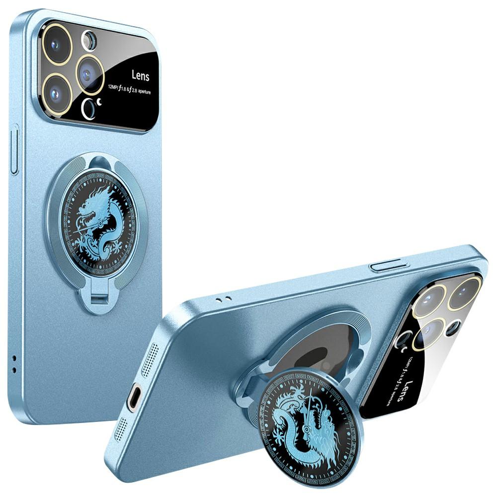 

For iPhone 15 Pro Max Case Compatible with MagSafe Loong Pattern Kickstand Rubberized PC Cover Blue