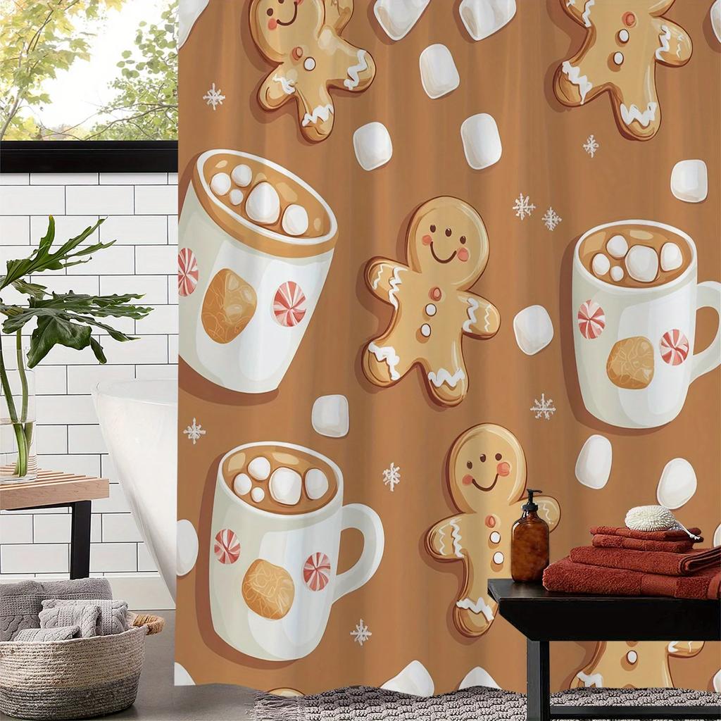 Gingerbread for Man Christmas Shower Curtain with 12 Hooks, Window Curtain Bathroom Decoration 180x180cm