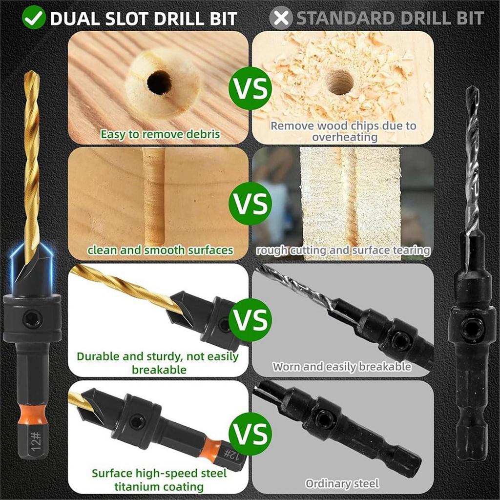 2026 New 12Pc HSS Adjustable Countersunk Drill Bits for Woodworking, Sizes 4, 6, 8, 10, 12, WithMagnetic Extension Drill Bit