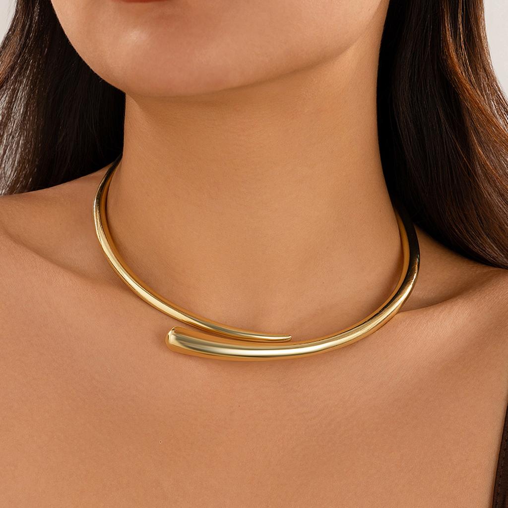 SHIXIN Luxus Glatte Oberfläche Hug Offen Torques Halskette für Damen Elegant Goldfarbe Metall Choker Halsband Kette Hochzeits Schmuck