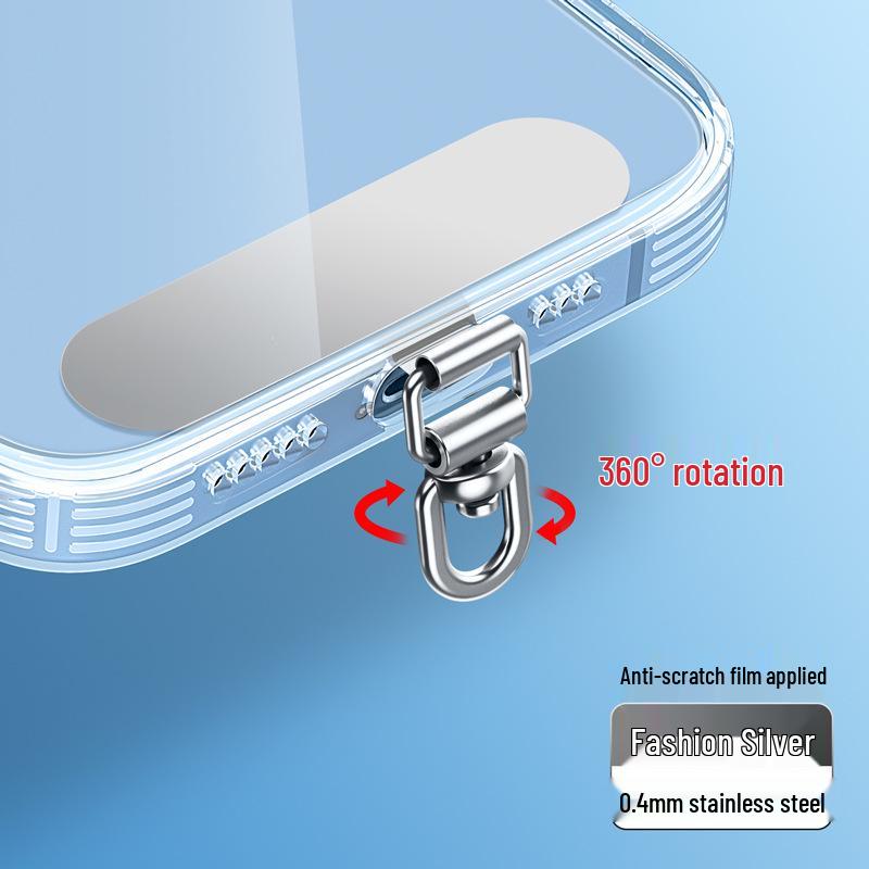 Ultra-Thin Stainless Steel Rotating Phone Lanyard Clip with Anti-Lost Sticker