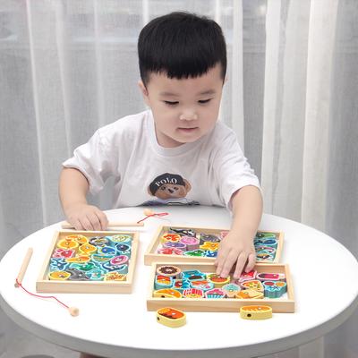 Children's Fishing Beaded Two-in-one Wooden Puzzle Toy Baby Early Education Cognitive Concentration Exercise Educational Toy