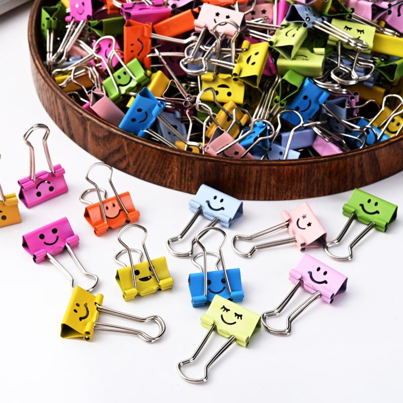 24Pcs Cute Smiley Face Binder Clips 19mm Colorful Paper Clamps For Office School Documents Organizing
