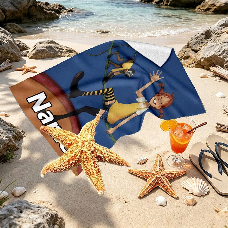 Custom Name Personalized Pippi Longstocking Print Beach Towel, for Trip Camping Beach Party Home Decor, Birthday Gift for Family & Friends