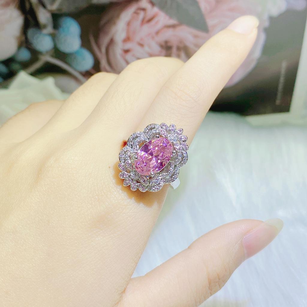 2026 Luxo Premium Sensação Rosa Doce Diamante Colar Anel Aberto Brincos de Tarraxa Cheios de Diamante Pulseira Tesouro Colorido Rosa Flor de Cerejeira