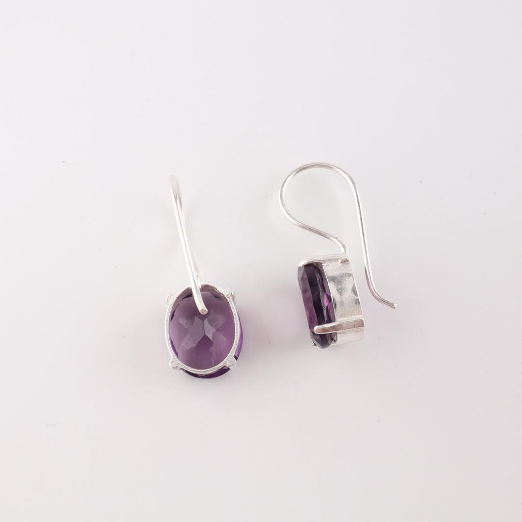 Amethyst Edelstein 925 Sterlingsilber Schmuck Handgefertigt Tropfen-/Hängeohrringe 1,05" EE-173-6