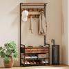 5-in-1 Coat Rack, Bench, Rail, 10 Removable Hooks, 2 Drawers, Shoe Shelf, 80x30x181.5cm Rustic Brown