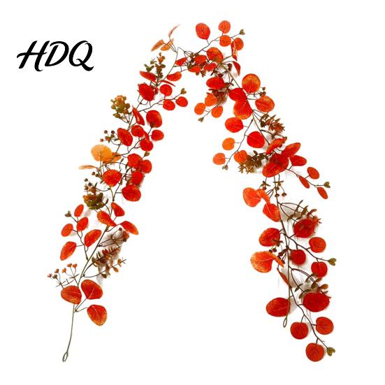 Reusable Floral Arrangement for Gift Box Artificial Fall Eucalyptus Garland Autumn Money Leaf Vine Faux Greenery Lifelike Plastic Plants Table