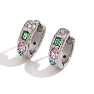 

MamacitaSlay Classic Geometric Colored Zircon Stars 15mm Width Hoops Stainless Steel Earrings Woman Luxury Quality Jewelry