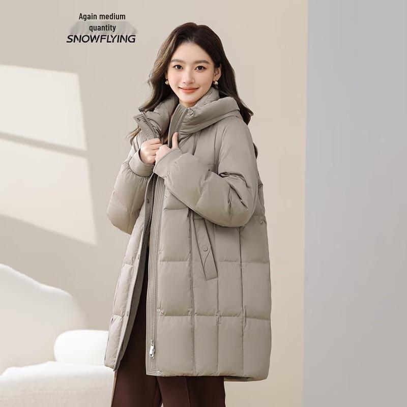 XueZhongFei Women's Mid-Length Stand Collar Solid Down Jacket X40145332F