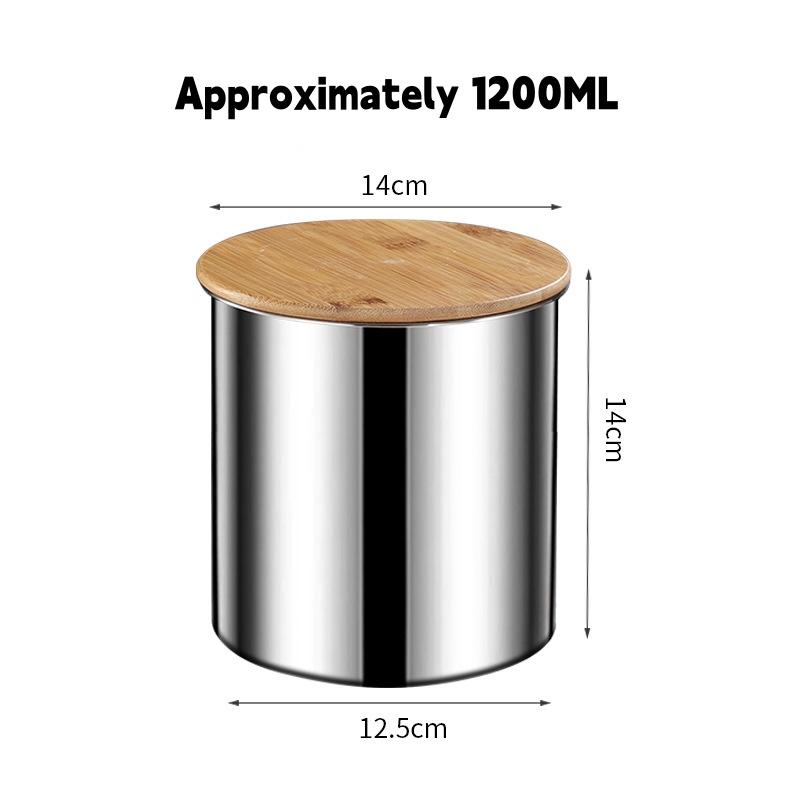 304 Stainless Steel Sealed Jar,Candy Jar,Grain Coffee Beans Storage Jar,Kitchen Snack Food Jar,Bamboo Wood Lid Sealed Tank