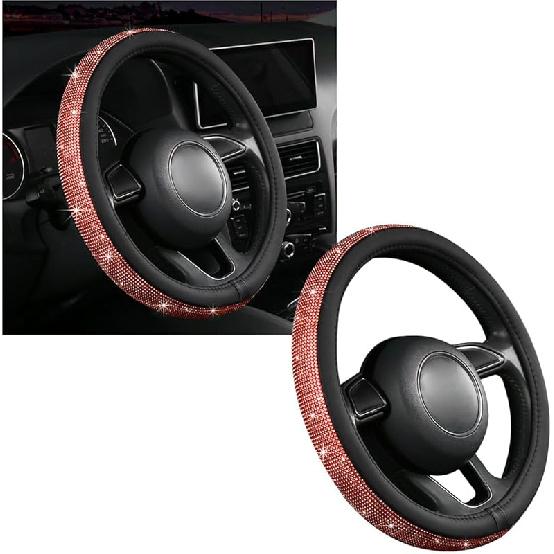 Ziciner Steering Wheel Cover, Bling Crystal Rhinestones Auto Wheel Protector, Sparkly Cover Universal Fit Diverse 14.5-15 Inch Steering Wheel,