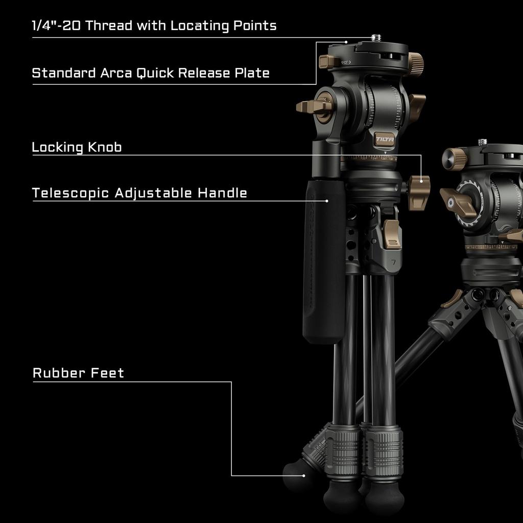 TILTA Tisch-Video-Fluidkopf, 1-stufiges Stativbein aus Kohlefaser, Space Gray (3 kg) TT-VT03-FB-SG