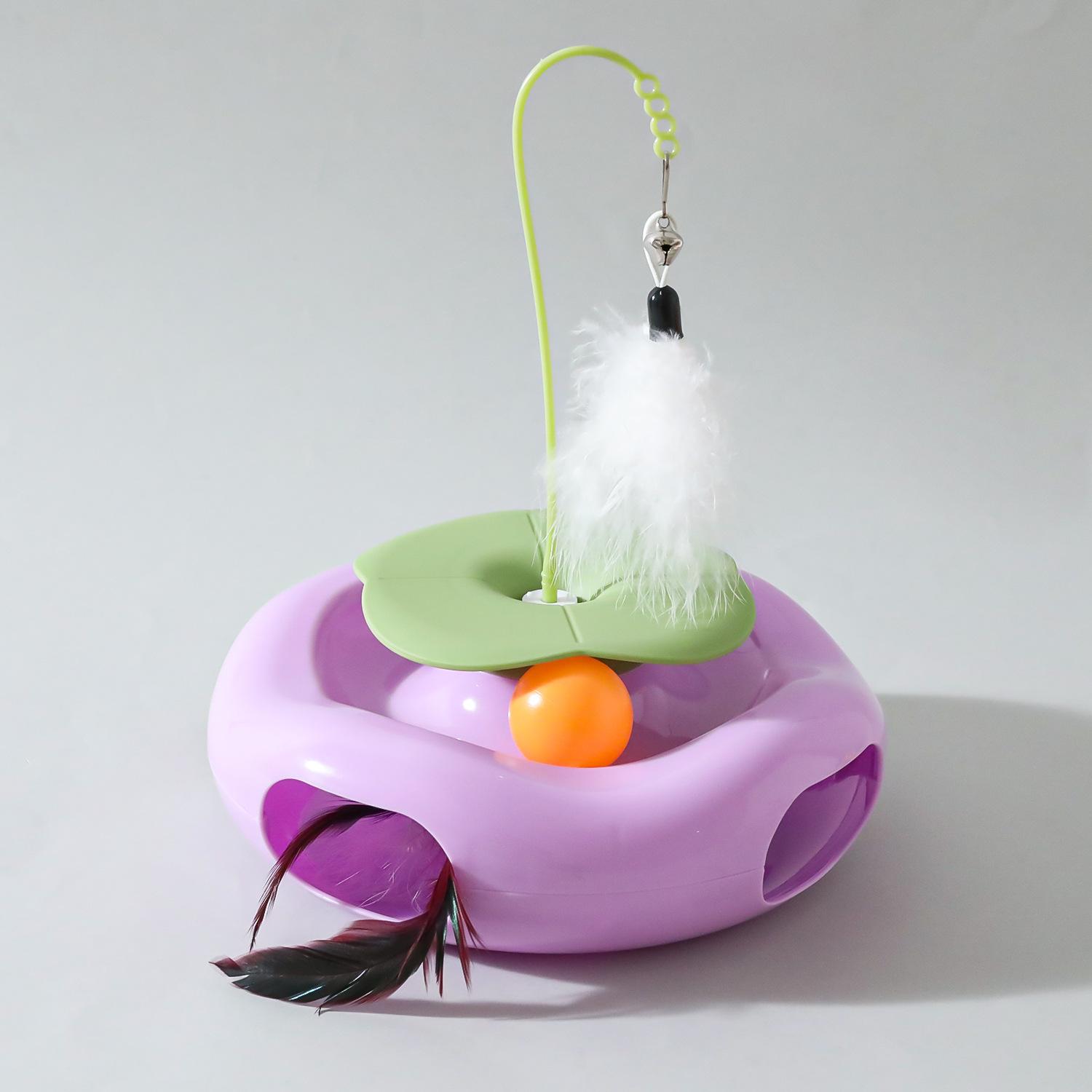 

Cat Fun Plate Three Ways Cat Teaser Toy Electric Feather Training Pet Self-entertaining Gadget Cat Plates Toy Feather Accessory Acc color random
