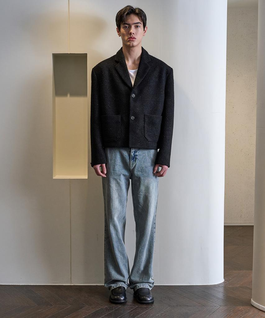 Trip Le Sens Moon Tweed 2B Crop Jacket_Brown