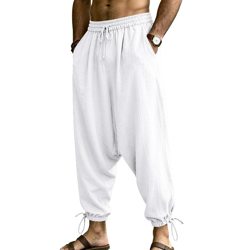 Zomer Heren Drop Crotch Harembroek Elastische Taille Trekkoord Manchet Wijde Casual Broek High Street Casual Broek