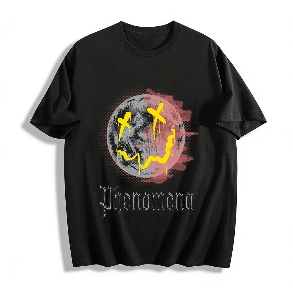 

Street Style Moon Graffiti Print Unisex Casual Loose Fit T-Shirt Pure cotton T-shirt XXS