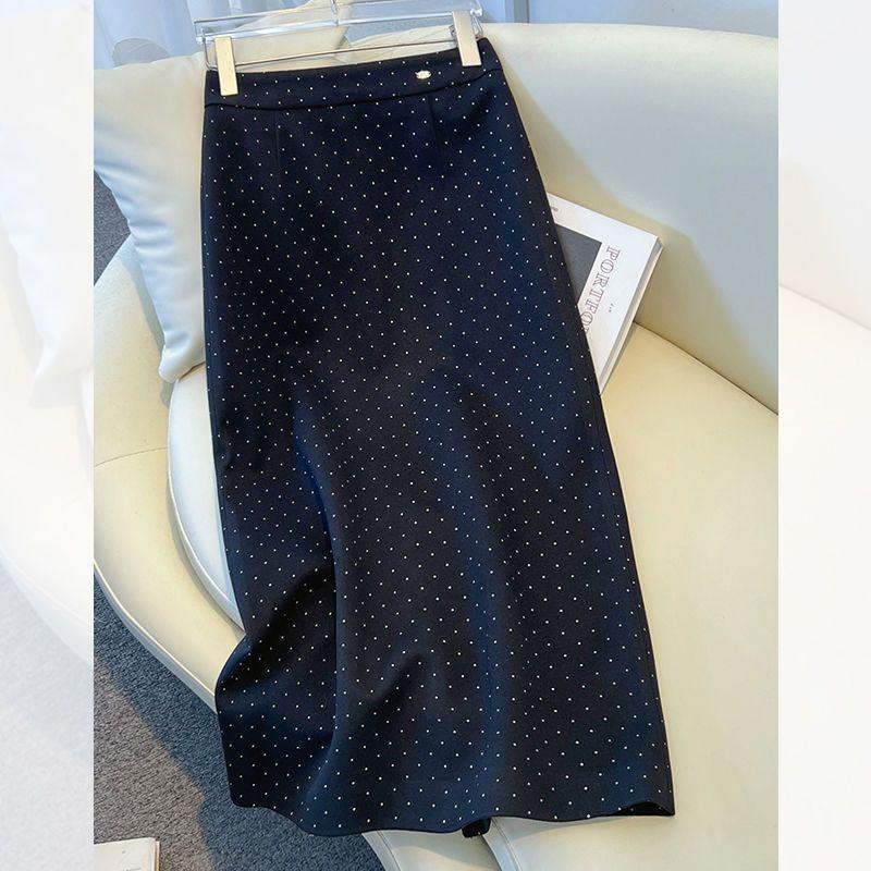 Women s Gray A-line Polka Dot Woolen Skirt - 2025 Spring/Autumn Collection M темно-синий