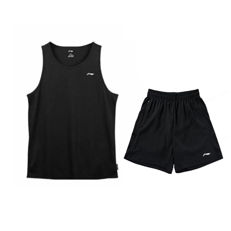 Li-Ning Summer Mens Breathable Quick-Dry Fashion Comfortable Lightweight Skin-Friendly Sweat-Wicking Casual Sports Suit Men suit YVSW029-2+YATV113-1 S