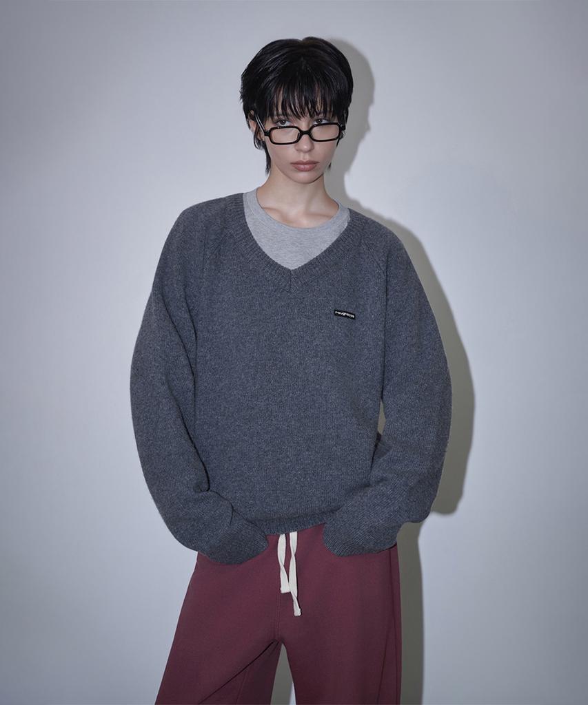 ROUGHTYPE Essential Loose V-Neck Knit - Charcoal