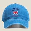 London England design with Union Jack flag and bold text national and location related Washed Baseball Cap