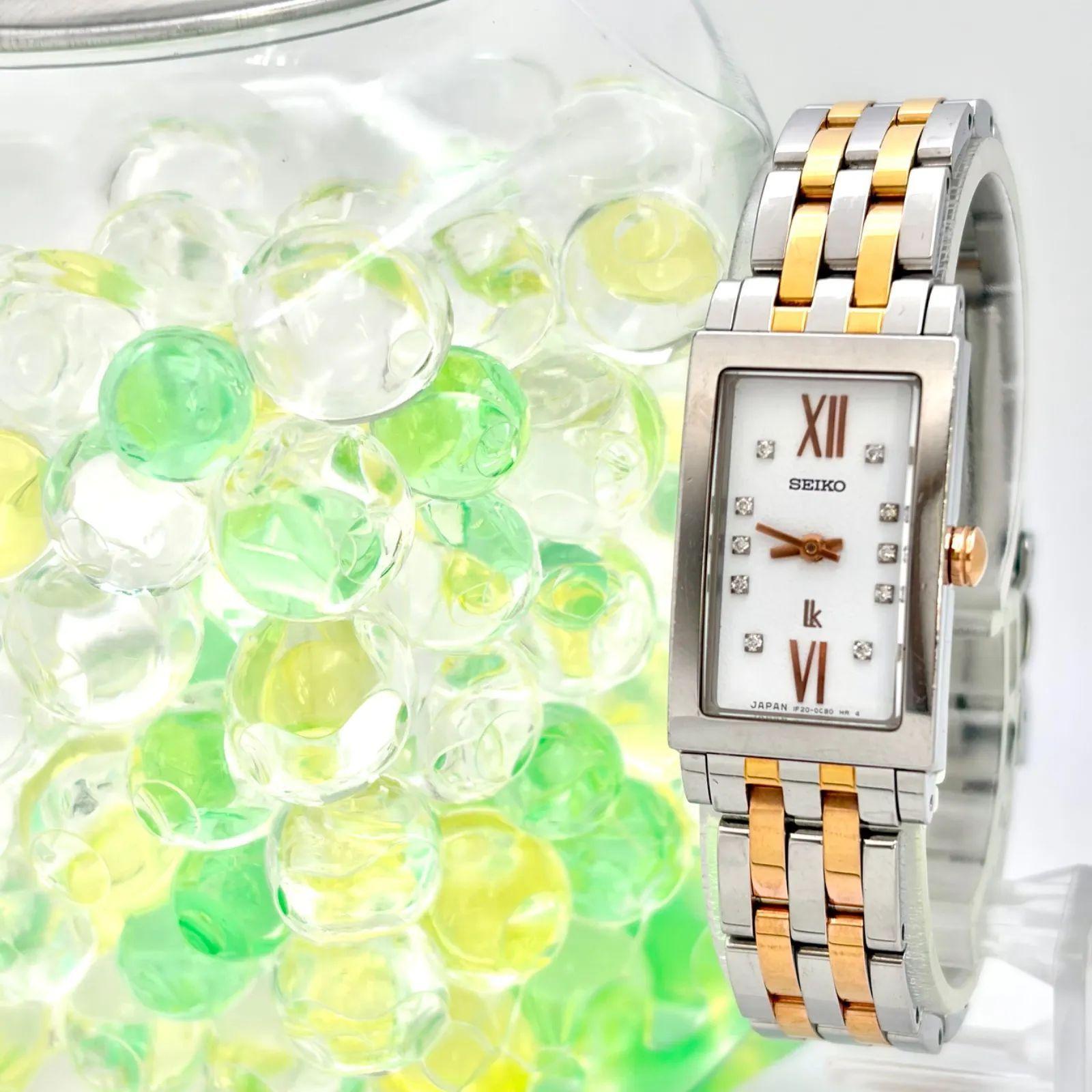 Used [New Battery] SEIKO lk Rukia 10P Diamond Ladies Watch Rectangular 1F20-0BP0 540256 Genuine Belt