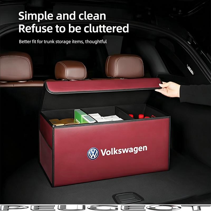Car Trunk Leather Storage Box Auto Interior Organizer Accessories For VW GTI Polo Golf Passat Tiguan Arteon Taigo Caddy Hub Cap EE1
