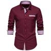 Spring Summer Triangle Collar Striped Color Blocked Men's Long Sleeved Shirt Top Shirts (men’s)